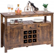 VIVOHOME Wooden Buffet Sideboard Cupboard Table with 2 Cabinet Drawer Wine Rack for Kitchen Living Room Rustic Brown