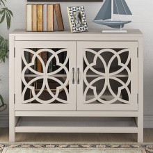 Wood Accent Buffet Sideboard Serving Storage Cabinet with Doors and Adjustable Shelf Modern Console Table Sofa Table for Entryway Kitchen Dining Room Living Room Cream White + MDF