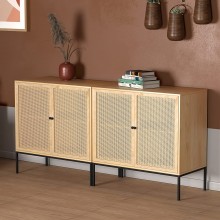 XIAO WEI Buffet Sideboard with Handmade Natural Rattan Doors Storage Cabinet Console Table Accent Cabinet for Dining Room Living Room Kitchen Nature 2 2 Pieces 2 Packages