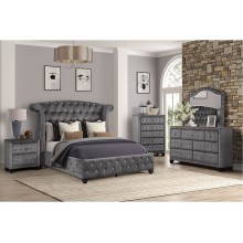 Bedroom Furniture Set HABITRIO 4 Pieces Crystal-Like Button Tufted Grey Fabric Fully Upholstered King Size Platform Bed No Box Spring Needed Nightstand Dresser and Mirror Chest is Not Included