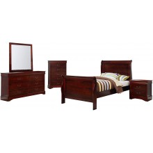 Benjara Twin Size Sleigh Wooden 5 Piece Bedroom Set Brown