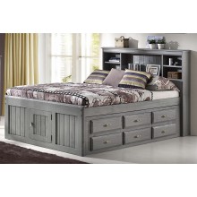 Discovery World Furniture Charcoal Full Size Bookcase Captain Bed with 6 Drawer Storage on ONE Side Opposite Side is Open