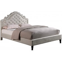 HomeLife Premiere Classics 51" Tall Platform Bed with Cloth Headboard and Slats Full Light Beige Linen