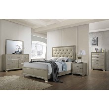 Kings Brand Furniture 6-Piece Champagne Finish with Upholstered Headboard King Size Bedroom Set. Bed Dresser Mirror Chest & 2 Night Stands