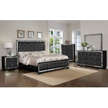 Lazyspace 6-Piece Mirror Bedroom Set Luxury Black 6 Pc King Bedroom Set with Upholstered Headboard King Bed 2 Nightstand Dresser Mirror and Chest Contemporary Chic Styling Bedroom Sets