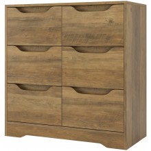 Modern 6 Drawer Dresser Double Chest of Drawers with Storage 3+3 Clothing Organizer with Cut-Out Handle Dresser Chest, Wood Storage Cabinet for Living Room Bedroom Hallway Rustic Brown