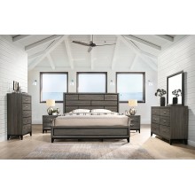 Roundhill Furniture Stout Panel Queen Size Bedroom Set with Bed Dresser Mirror 2 Night Stands Chest Grey