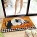 Cozy Plush Doormats 24x35in Absorbent Cushioned Kitchen Mat Area Runner Rugs for Bathroom&Stand-up Desks, Happy Halloween Pumpkins Black Cat Witches Full Moon on Black Plaid Entryway Carpet