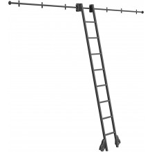 FMOGG Sliding Library Hardware Rolling Track Retractable Sliding Ladder Hardware Kit No Ladder Black Round Tube Mobile Ladder Track for Library Loft Home Indoor