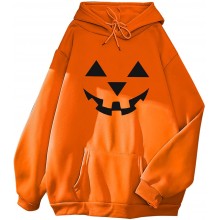 Women's Halloween Expression Long Sleeve Top Hooded Sweatshirt with Front Pocketcrewneck Sweatshirt MenOrange,