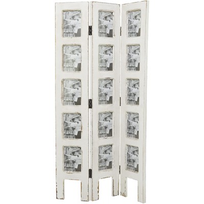 Deco 79 Rustic Wood 3-Panel Photo Frame Room Divider 51 H x 27 L Distressed Ivory Finish