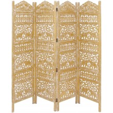 Deco 79 Traditional Carved Wood 4-Panel Room Divider 72" H x 80" L Weathered Gold Finish
