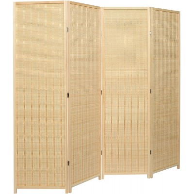 Decorative Freestanding Beige Woven Bamboo 4 Panel Hinged Privacy Screen Portable Folding Room Divider