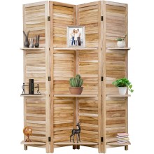 FDW 4 Panel Room Divider Folding Privacy Wooden Screen with Three Clever Shelf Portable Partition Screen Screen Wood for Home Office