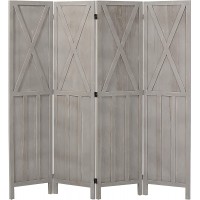 iVilla 5.8 Ft Tall Wood Room Divider 4 Panel Rustic Folding Privacy Screens Partition Wall dividers for Rooms Separator Temporary Wall Screen Barnwood Grey 71.2InW x 69InH