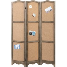 MyGift 3-Panel Cork Board Room Divider with Brown Wood Frame