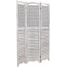 MyGift 3-Panel Louvered Rustic Gray on White Room Divider with Wood Frame & Decorative Fabric Screen