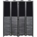 MyGift 4-Panel Vintage Gray Wood Louvered Room Divider with Chalkboard Panels and Two-Way Hinges