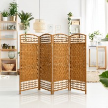 Oriental Furniture 4 ft. Tall Fiber Weave Room Divider Light Beige 4 Panels