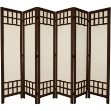 Oriental Furniture 5 1 2 ft. Tall Window Pane Fabric Room Divider Burnt Brown 6 Panel