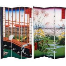 Oriental Furniture 6 ft. Tall Double Sided Hiroshige Room Divider Asakusa Rice Field Otsuki Plain