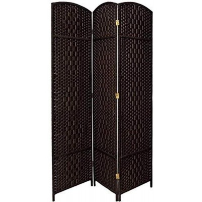 Oriental Furniture 7 ft. Tall Diamond Weave Room Divider Black 3 Panels