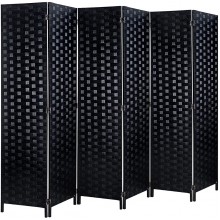 RHF 6 ft.Tall 16" Wide Room Dividers,Double Side Woven Fiber Divider,Better Privacy Screen,Folding Partition & Wall Divider,Space Seperate Indoor Decorative 6 Panel Screen,Freestanding- Black,6 Panels