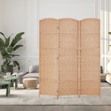Spurgehom 3 Panel Room Divider Folding Wall Divider 6Ft Privacy Screen Indoor Portable Woven Partitions and Dividers Freestanding Diamond Double-Weaved for Home No Installation Required Beige