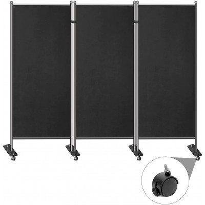 TZUTOGETHER Partition Room Divider 102 W x 14 D x 71 H Folding Partition Privacy Screen3-Panel Screen Movable Room Divider Wall for Office School Black