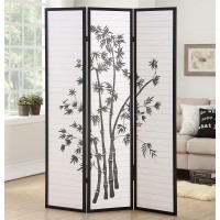 Zen 52" x70" 3-Panel Oriental Solid Wood Folding Room Divider with Black Bamboo Print