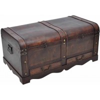 GOTOTOP Large Vintage Storage Chest Wood Storage Trunk Storage Box Wood Trunk Treasure Chest Decorative Medieval Chest Organizer Home Used as a Coffee Table 35.4 x 20 x 16.5 inch