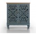 GREEN PARTY Storage Cabinet Retro Carved Style Storage Chest with 2 Doors Teal Floral Pattern Freestanding Storage Organizer for Entryway Home Kitchen Living Room