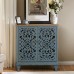 GREEN PARTY Storage Cabinet Retro Carved Style Storage Chest with 2 Doors Teal Floral Pattern Freestanding Storage Organizer for Entryway Home Kitchen Living Room