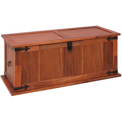 H.BETTER Storage Chest Solid Acacia Wood Storage Trunk with 2 Side Handles Lockable Storage Box 35.4x 17.7x 15.7 Treasure Chest Brown