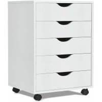 Jatet 5 Drawer Dresser Storage Cabinet Chest w Wheels for Home Office White Storage-chests Storage Chests Storage shelves Bedroom furniture Chests of drawers box Storage Cabinet organizers and st