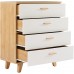 Knocbel 31.5in Modern Storage Chest with 4 Storage Drawers and Solid Wood Legs Ideal for Living Room Bedroom 220lbs Weight Capacity Natural and White