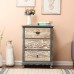 LuxenHome Shabby-Chic 3-Drawer Chest Carved Wood Storage Cabinet Rustic End Table with Metal Handle Nightstand for Living Room Bedroom Hallway 24 inch Gray