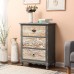 LuxenHome Shabby-Chic 3-Drawer Chest Carved Wood Storage Cabinet Rustic End Table with Metal Handle Nightstand for Living Room Bedroom Hallway 24 inch Gray