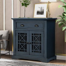 Pine Wood Frame Retro Storage Cabinet with Doors and Big Wood Drawer Home Office Furniture Storage Chest Large Storage Space No Assembly Required Antique Navy