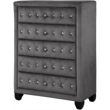 Storage Chest HABITRIO Crystal-Like Button Tufted Fabric Fully Upholstered Chest with 5 Storage Drawers 36"L X 16"W X 49"H Grey