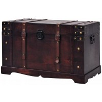 TOPINCN Storage Trunks Wooden Iron Lock Treasure Chest with Latches Box Leather Pirate Chest for Living Room Bedroom Decorative  26 x 15 x 16