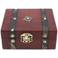 VICASKY Wood Storage Chests Pirate Treasure Chest Trunks Decorative Wood and Leather Treasure Chest Box Large Wood Suitcases Rustic Trunk Antique Wood Chest with Lid Decorative Box with Straps