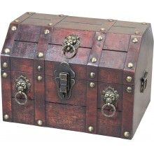 Vintiquewise QI003316 Antique Wooden Pirate Chest with Lion Rings and Lockable Latch