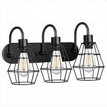 3-Light Industrial Bathroom Vanity Light Vintage Metal Cage Wall Sconce Rustic Farmhouse Wall Light Fixture Porch Wall Lamps for Bedroom,Living Room,Mirror Cabinet,KitchenBulb Not Included