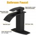 BESy Black Waterfall Spout Bathroom Faucet Single Handle Bathroom Sink Faucet Rv Lavatory Vessel Faucet with Deck Plate Brass Matte Black 1 or 3 Hole