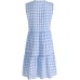 Casual Loose Dress for Women V-Neck Sleeveless Skirt Plaid Printed Knee-Length Women's Gowns Splicing Swing Dresses Elegant