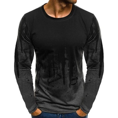 Men Gradient Print Shirt Long Sleeve T-Shirt Sports Muscle Slim Top Casual Blouse Workout Athletic Tee Tops 2022