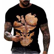 Men Shirts Casual Short Sleeve O Neck Muscle 3D Digital Print T Shirt Pullover Fitness Sports Macho Blouse Novelty