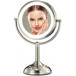 Professional 8.5" Large Lighted Makeup Mirror Updated with 3 Color Lights 1X 10X Magnifying Swivel Vanity Mirror with 32 Premium LED Lights Brightness Dimmable Cosmetic Mirror Senior Pearl Nickel