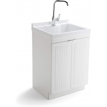 SIMPLIHOME Murphy Traditional 24 inch Laundry Cabinet in Pure White with Faucet and ABS Sink with 1 Storage Compartment for the Laundry room Utility room Traditional
